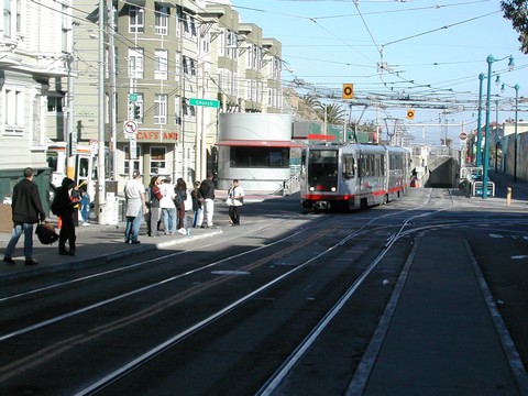 Mint Yard is on the far side of the tunnel portal.  This is an N-Judah heading out toward the beach.